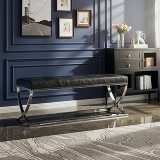 Sunvega Black Leatherette Bench with Chrome Frame and Gentle Contours