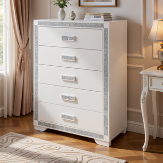 Sunvega White Nightstand with Integrated Speaker Cooler Insert and Glitter Detailing