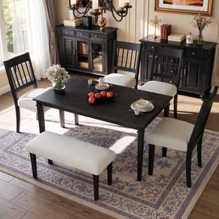 Sunvega Classic Country Style Rubber Wood Dining Table Set with Bench and Chairs