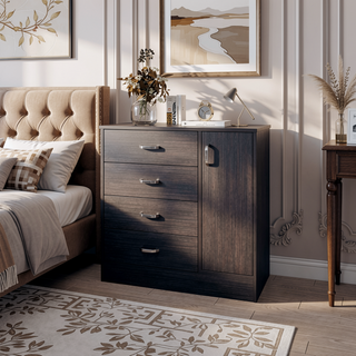 Sunvega Modern Four-Drawer Dresser with Side Cabinet for Living Room