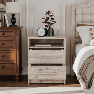 Sunvega Modern Nightstand with Two Spacious Drawers and Metal Handles for Bedroom