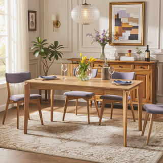 Sunvega Mid-Century Modern Dining Table with Rubberwood Legs and Faux Wood Tabletop
