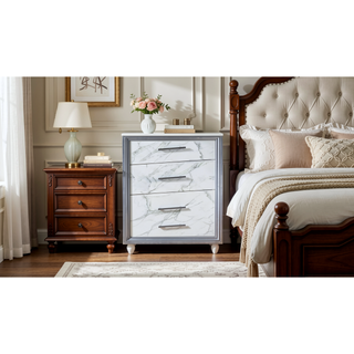 Sunvega Modern White and Gold Finish Five-Drawer Chest with LED Lights