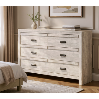 Sunvega Contemporary Dresser with Six Storage Drawers and Metal Hand Pull