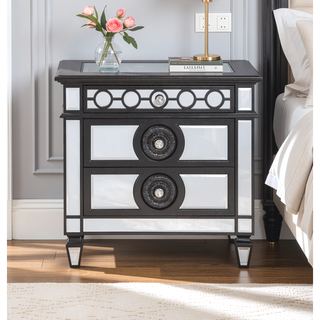 Sunvega Glam Luxury Bedroom Nightstand with Mirrored Finish and 2 Drawers