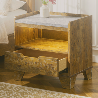 Sunvega Transitional Light Aspen Brown Nightstand with LED Light and USB Ports