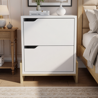 Sunvega Modern Nightstand with Two Spacious Drawers and Sleek Base