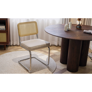 Sunvega Modern Mid Century Velvet Rattan Dining Chairs with Chrome Legs Set of 2