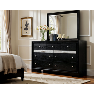 Sunvega Modern Black Nightstand with Hidden Jewelry Drawer and Nickel Knob