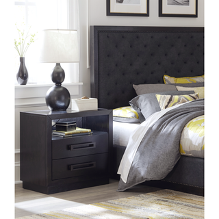 Sunvega Modern Charcoal Finish Nightstand with Glass Top and LED Lighting