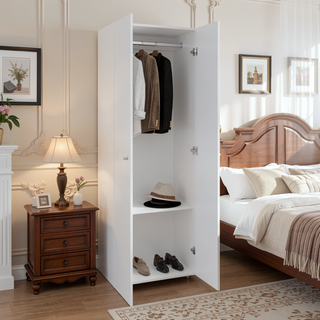Sunvega Two Door Closet System with Fixed Shelves for Bedroom and Laundry Room Organization