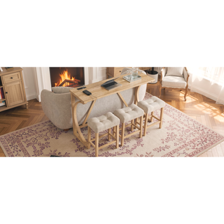 Sunvega 59 Inch Bar Table Set with Power Outlet and 3 Upholstered Stools for Living Room