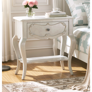 Sunvega Formal Traditional Pearl White Finish Nightstand with Drawer and Shelf