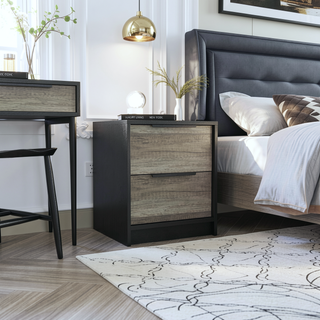 Sunvega Light Gray Two Drawer Nightstand with Metal Handle for Bedroom