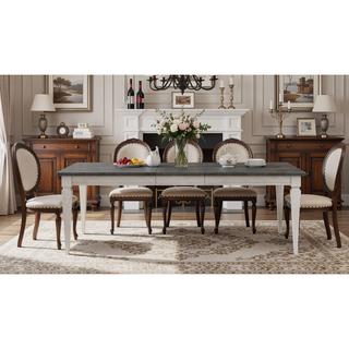 Sunvega Rustic Gray and Weathered White Finish Poplar Wood Dining Table With Leaf