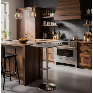 Sunvega Adjustable Height Square Bar Table with Swirl Metal Top and Chrome Base