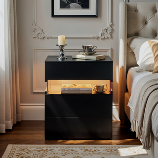 Sunvega LED Nightstand with Acrylic Board and RGB Lights 3 Drawer Bedside Table
