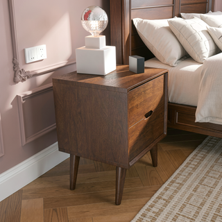 Sunvega Mid-Century Modern Walnut Brown Night Stand with 2 Drawers for Bedroom