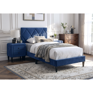 Sunvega Navy Blue Velvet Modern Nightstand with 2 Drawers for Bedroom Furniture
