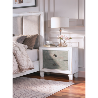 Sunvega Modern Farmhouse Nightstand with 2 Drawers in Rustic Gray White Finish