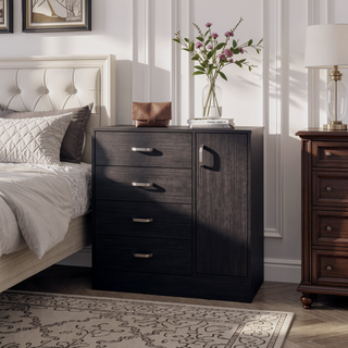 Sunvega Wenge 4-Drawer Dresser with Side Cabinet in Rich Dark Wood Grain Finish