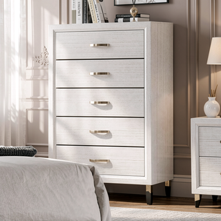 Sunvega Contemporary White Chest with Wooden Legs and Two Tone Design