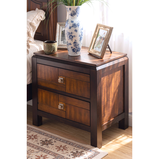 Sunvega Transitional Solid Wood Nightstand with Square Chrome Knobs in Acacia Walnut