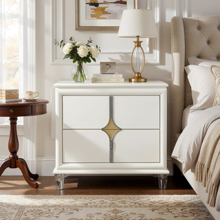 Sunvega Gold Accented Nightstand with Spacious Drawers and Acrylic Front Legs