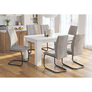 Sunvega White Laminate Wood Dining Table with Thick Block Style Legs