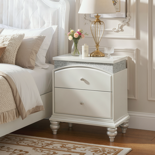 Sunvega Transitional Platinum Nightstand with Two Felt-Lined Drawers and Safety Stop