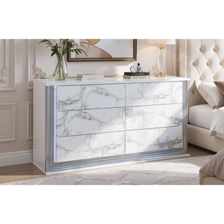 Sunvega Modern Sleek Nightstand with LED Light and Rich Chrome Accents