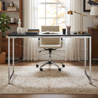 Sunvega Modern Black and Chrome Vanity Desk with X-Shape Crossbar for Bedroom