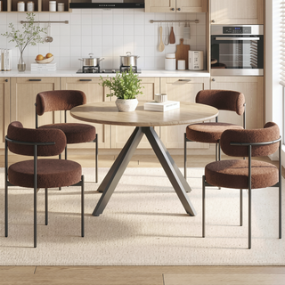 Sunvega 47.2 Inch Solid Wood Round Dining Table with X-Shaped Pedestal Base for 4-6 People