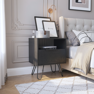 Sunvega Compact Nightstand with Hairpin Legs Single Drawer and Open Shelf Storage