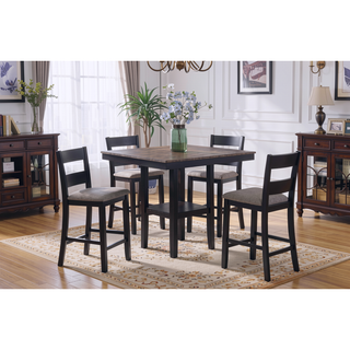 Sunvega Farmhouse Style Black Gray Two Tone Finish Square Counter Height Dining Set