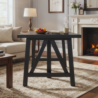 Sunvega Farmhouse Style Dining Table with Rubberwood Frame and Wood-Like Top