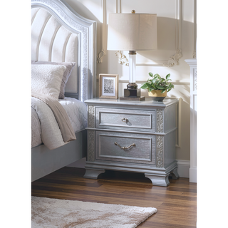 Sunvega Contemporary Gray Finish Nightstand with Glitter Front and Two Drawers