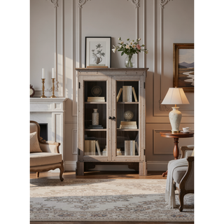 Sunvega Sophisticated Silver Champagne Transitional Nightstand with Two Drawers for Storage