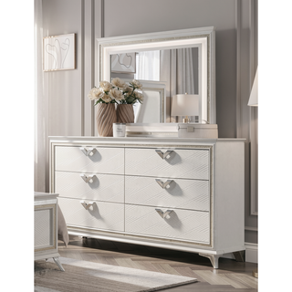 Sunvega Antique White Finish Nightstand with 2 Dovetail Drawers and Gold Accents