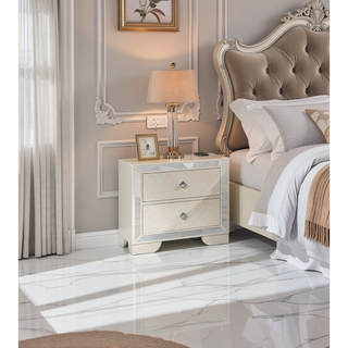 Sunvega Modern Grey Wooden Nightstand with 2 Drawers and Unique Handles