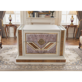 Sunvega Art Deco Nightstand with Gold Accents Spacious Soft Closing Drawers