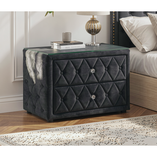 Sunvega Modern Velvet Upholstery Nightstand with Tufted Design and Two Drawers