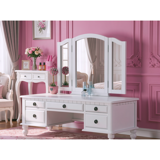 Sunvega Contemporary Black Rubber Wood Vanity Set with Foldable Mirror and Stool