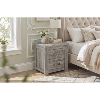 Sunvega Light Gray Oak Wood Nightstand with Dimensions 24 x 17 x 25 Inches