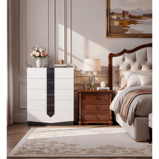Sunvega Zebrano Accent Contemporary High Gloss White Nightstand