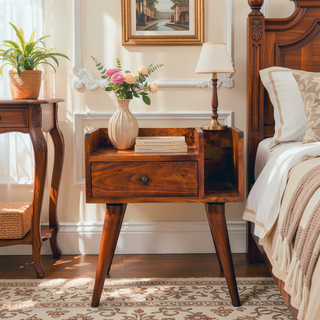 Sunvega Light Brown Chestnut Mango Wood Nightstand with Nordic Legs and Drawer