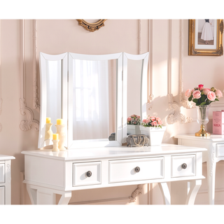 Sunvega Black Modern Bedroom Vanity Set with Stool Foldable Mirror and Drawers