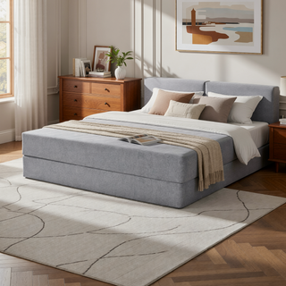 Sunvega Foldable Twin-Size Metal Mattress Bed Base with Removable Linen Cover