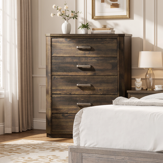 Sunvega Rustic Walnut Finish 5-Drawer Chest with Ample Storage Space