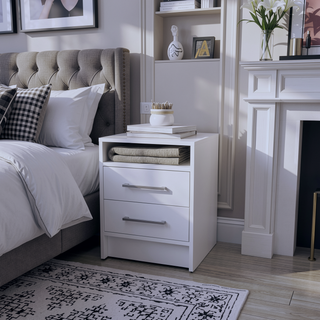 Sunvega Melamine Nightstand with Two Large Drawers and Open Shelf for Bedroom